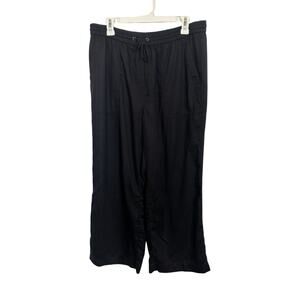 Lands End 100% Lyocell Black Wide Leg Pull On Crop Pants Size 14P Casual Beach